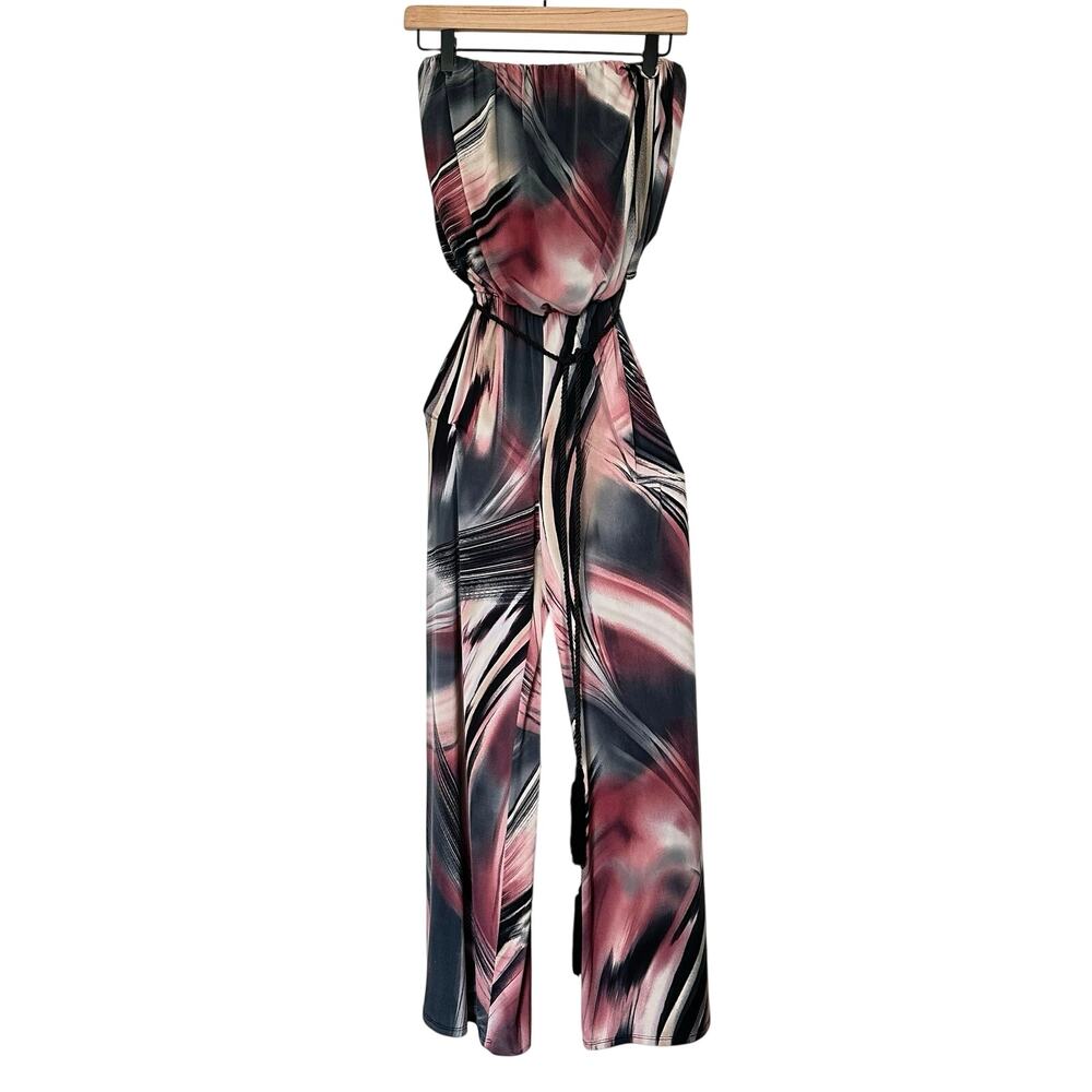 Ariella Fashion (One Size/Flex Fit) Abstract Print Strapless Jumpsuit Wide Leg